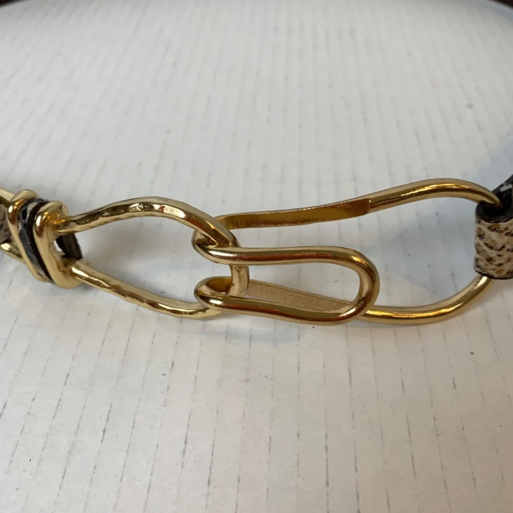 Chico's Faux Snake Skin Leather Belt M/L Adjustable Gold Hardware Hook Closure